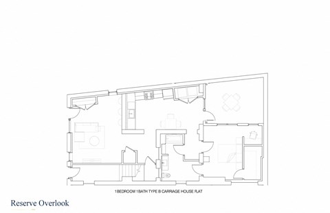 Floor plan for 1 bed, 1 bath, 990 sqft